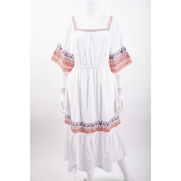 Boden Womens Jersey Embroidered Midi Dress UK 18 US 14 White Boho D0263 NWT - Picture 2 of 7